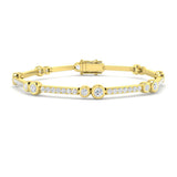 9K Yellow Gold Lab Grown Diamond Station Bracelet – Round Bezel & Pave Set Diamond Bar Bracelet with Box Clasp