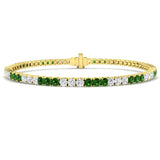 Round Brilliant Cut Tsavorite and Natural Diamond Tennis Bracelet in 18K Solid Gold