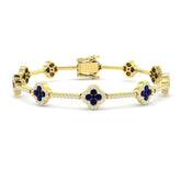 Clover Set 18K Yellow Gold Diamond Tennis Bracelet in Blue Sapphire Gemstone