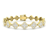 18K gold diamond clover bracelet, Natural diamond floral bracelet, Clover link tennis bracelet