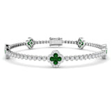 Clover Style Round Cut Emerald Gemstone with Natural Diamond Bracelet in 18K Solid Gold