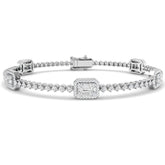 Luxury 2.60Ct Prong Set Natural Diamond Baguette & Brilliant Diamond Bracelet in Platinum