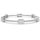 Luxury 2.60Ct Prong Set Natural Diamond Baguette & Brilliant Diamond Bracelet in Platinum