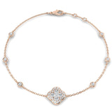 Clover Diamond Chain Bracelet with Bezel & Pave Set Natural Diamonds in Platinum