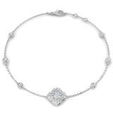 Clover Diamond Chain Bracelet with Bezel & Pave Set Natural Diamonds in Platinum