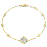 Clover Diamond Chain Bracelet with Bezel & Pave Set Natural Diamonds in Platinum