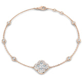 Clover Diamond Chain Bracelet with Bezel & Pave Set Natural Diamonds in Platinum