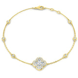 Clover Diamond Chain Bracelet with Bezel & Pave Set Natural Diamonds in Platinum
