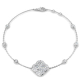 Clover Diamond Chain Bracelet with Bezel & Pave Set Natural Diamonds in Platinum