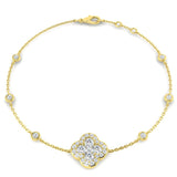 Clover Diamond Chain Bracelet with Bezel & Pave Set Natural Diamonds in Platinum