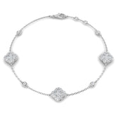 1.20Ct Clover Style Lab Grown or Natural Diamond Chain Bracelet in Platinum | Pave & Bezel Set