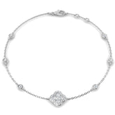 Clover Diamond Chain Bracelet with Bezel & Pave Set Natural Diamonds in Platinum