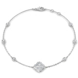 Clover Diamond Chain Bracelet with Bezel & Pave Set Natural Diamonds in Platinum