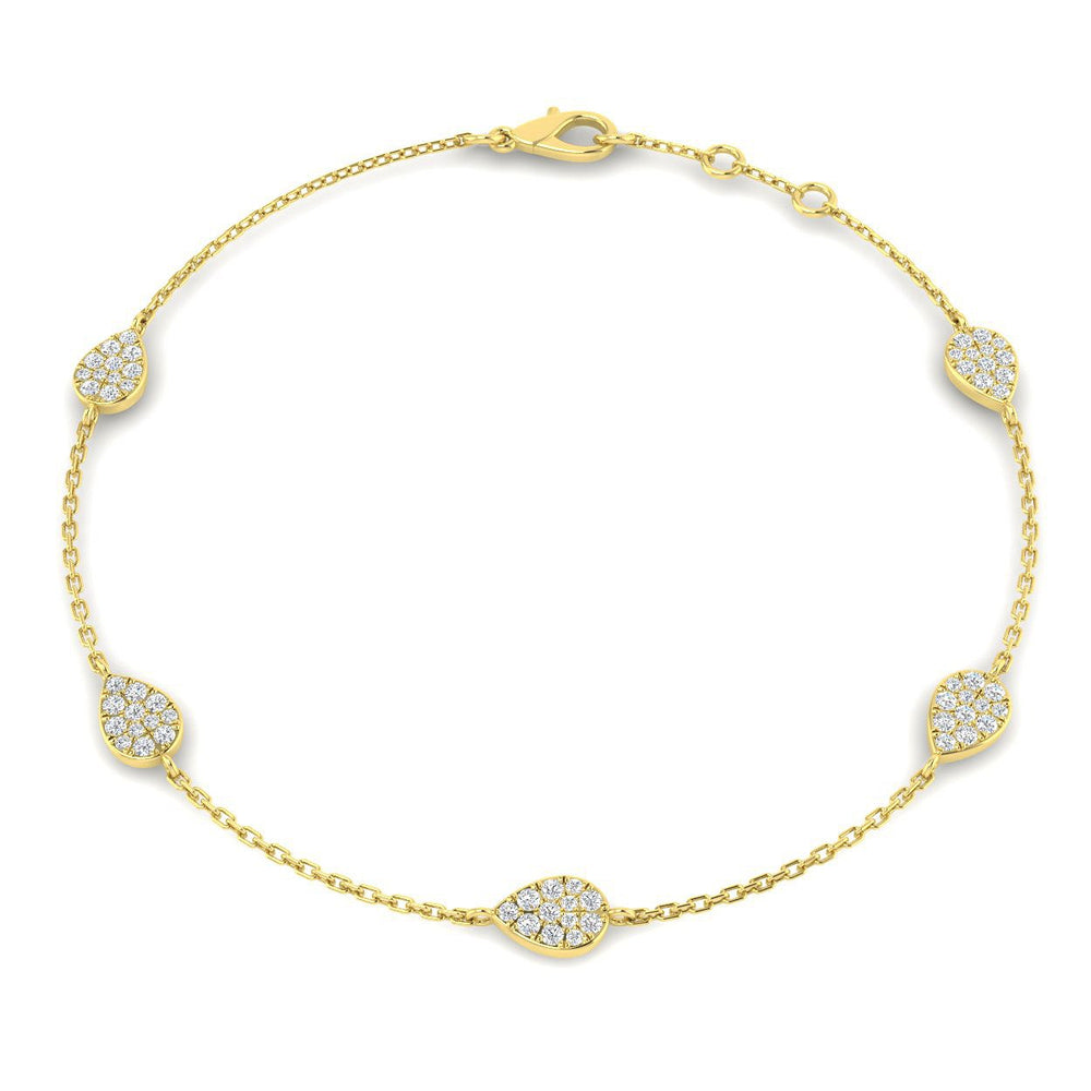 Natural Diamond Bracelet, 9K Yellow Gold Bracelet, Pear Shape Diamond Bracelet