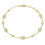 18K Yellow Gold Natural Diamond Pear Shape Station Bracelet – Pave Set Chain Bracelet with Lobster Clasp