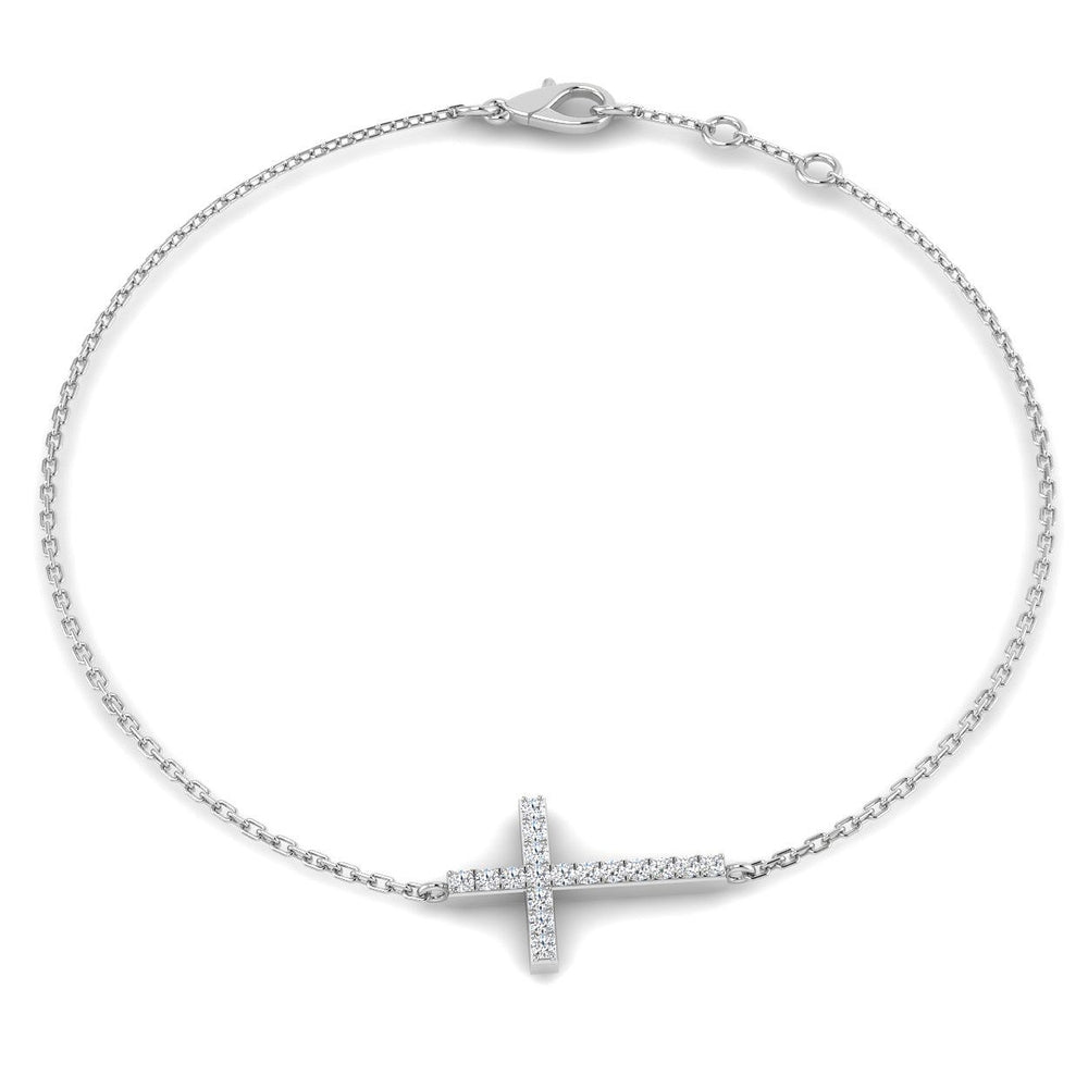 Solid Gold Natural Diamond Pavé Cross Bracelet, 9K 18K Gold Diamond Religious Cross Bracelet