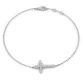 Solid Gold Natural Diamond Pavé Cross Bracelet, 9K 18K Gold Diamond Religious Cross Bracelet
