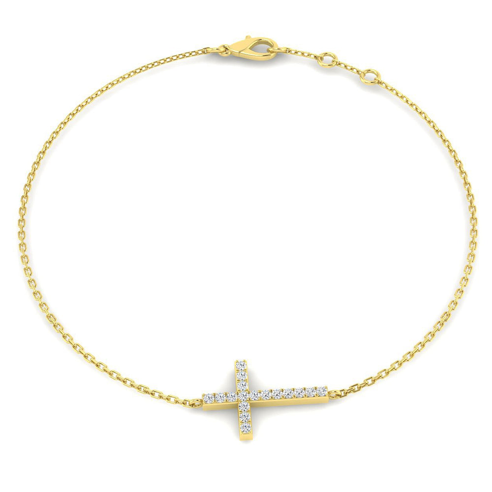 Close Up Pavé Set Diamond Cross Charm, Elegant Faith Protection Gold Bracelet