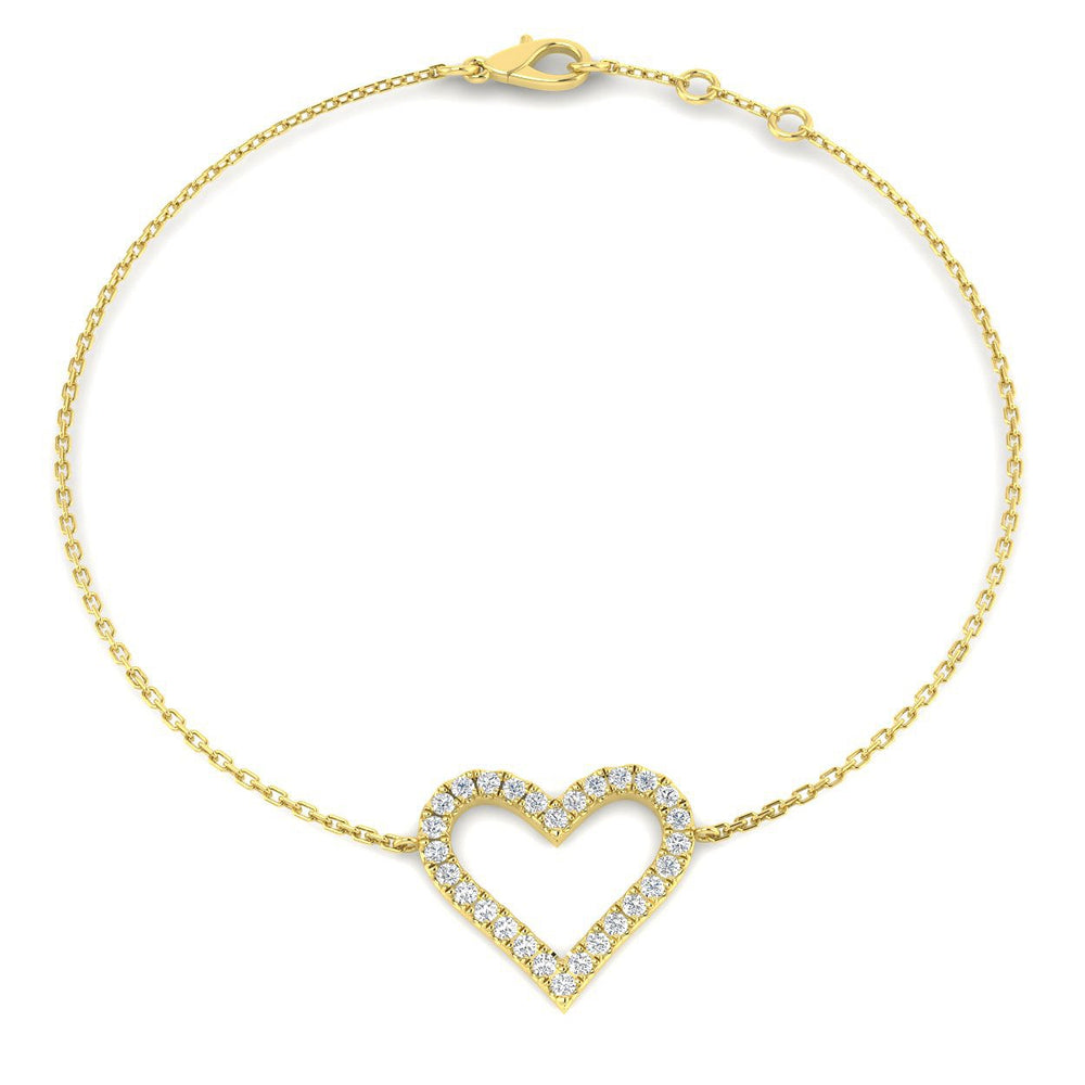 Heart Diamond Bracelet, Lab Grown Diamond Bracelet, 18K Yellow Gold Bracelet