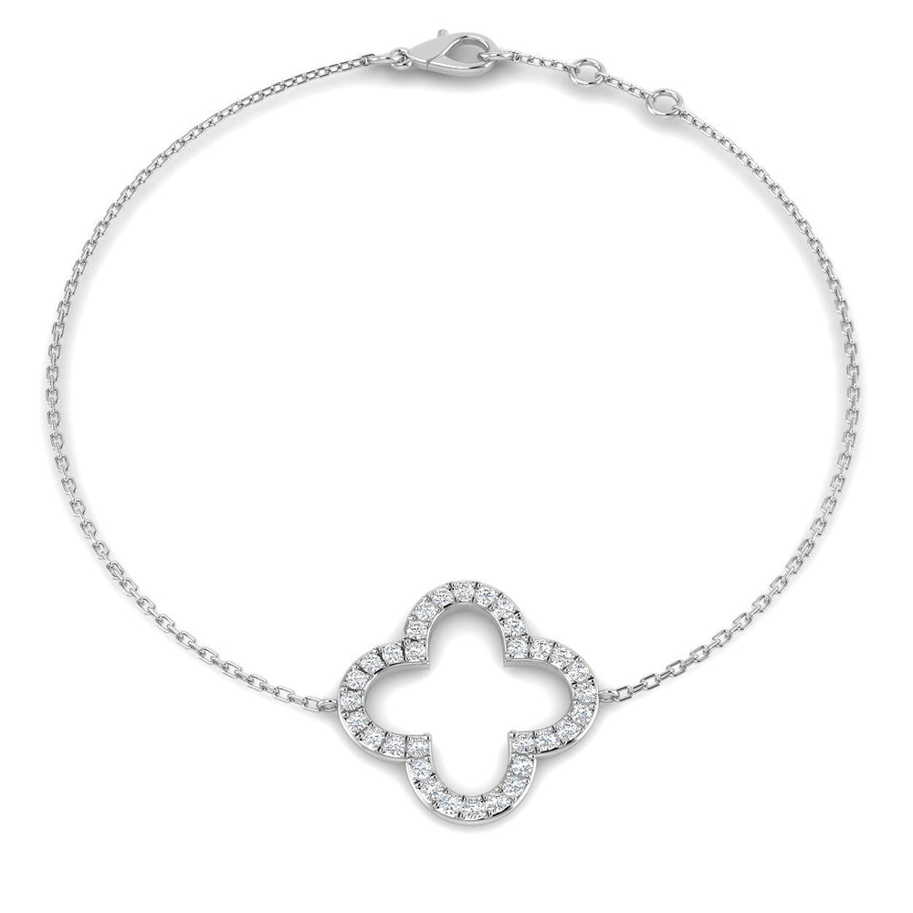 Natural Diamond Bracelet, Clover Diamond Bracelet, 9K White Gold Bracelet
