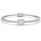 Elegant Pave Set Natural Baguette & Round Brilliant Diamond Bracelet in 18K White Gold