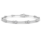 9K Yellow Gold Lab Grown Diamond Station Bracelet – Round Bezel & Pave Set Diamond Bar Bracelet with Box Clasp
