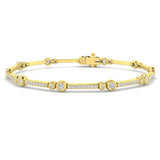 9K Yellow Gold Lab Grown Diamond Station Bracelet – Round Bezel & Pave Set Diamond Bar Bracelet with Box Clasp