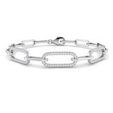 Platinum Natural Diamond Rectangular Link Bracelet
