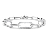 Platinum Natural Diamond Rectangular Link Bracelet