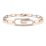 Round Pave Lab Grown Diamond Paperclip Link Bracelet with Pave Center Link in 9K/18K Gold