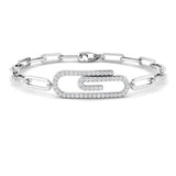 Round Pave Lab Grown Diamond Paperclip Link Bracelet with Pave Center Link in 9K/18K Gold