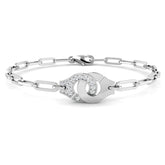9K Yellow Gold Pave Natural Diamond Handcuff Link Bracelet with Lobster Clasp