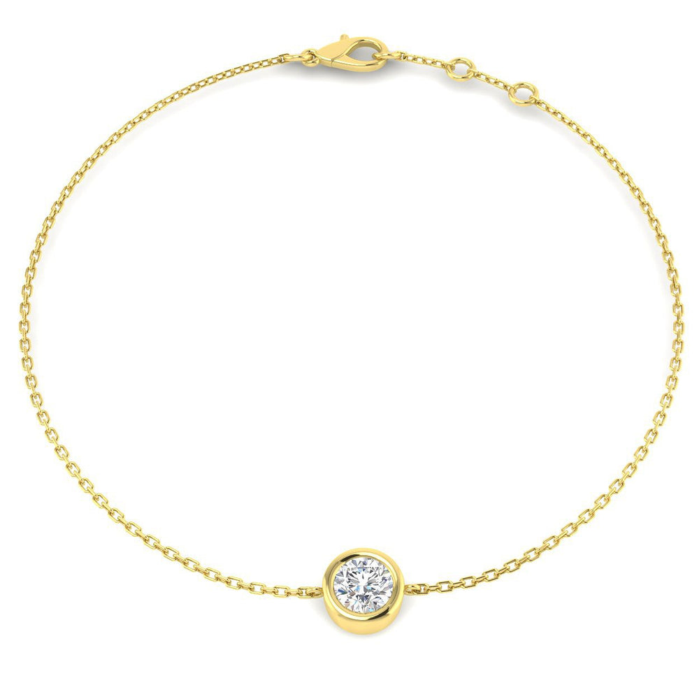 Natural Diamond Bracelet, Solitaire Diamond Bracelet, Bezel Set Diamond, 9K Yellow Gold Bracelet