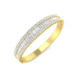 9K Yellow Gold Natural Baguette and Round Cut Diamond Half Channel Pave Set Bangle