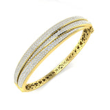 18K White Gold Lab Grown Round Cut Diamond Pave Set Fancy Bangle with Hinged Box Lock
