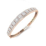 18K White Gold Lab Grown Baguette and Round Diamond Emerald Style Channel Prong Set Bangle