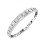 18K White Gold Lab Grown Baguette and Round Diamond Emerald Style Channel Prong Set Bangle