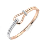 9K Yellow Gold Natural Round Cut Pave Set Knot Design Diamond Bangle with Hinged Lock