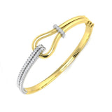9K Yellow Gold Natural Round Cut Pave Set Knot Design Diamond Bangle with Hinged Lock