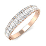 9K Yellow Gold Natural Baguette and Round Cut Diamond Half Channel Pave Set Bangle