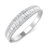 9K Yellow Gold Natural Baguette and Round Cut Diamond Half Channel Pave Set Bangle