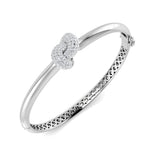 9K Yellow Gold Natural Round Cut Diamond Cluster Knot Fancy Bangle with Hinged Lock