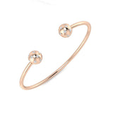 18K White Gold Natural Round Cut Flush Set Diamond Open Cuff Bangle with Ball End Design