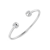 Platinum Natural Round Cut Diamond Open Cuff Bangle with Pave Ball End Accents