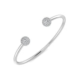 18K White Gold Natural Diamond Cluster Open Cuff Bangle with Pave Round Ends