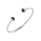 9K Yellow Gold Amethyst Open Cuff Bangle with Round Cut Lab Grown Halo Diamonds