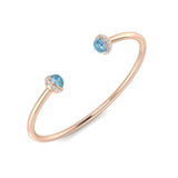 18K White Gold Aquamarine Open Cuff Bangle with Natural Round Cut Halo Diamonds