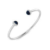 18K White Gold Blue Sapphire Open Cuff Bangle with Natural Round Halo Diamonds