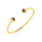 9K Yellow Gold Cabochon Citrine Open Cuff Bangle with Natural Round Halo Diamonds