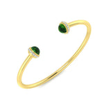 Premium Platinum Cabochon Peridot Open Cuff Bangle with Natural Round Halo Diamonds